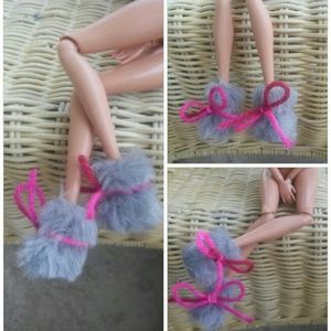 NEW Custom Gray Fur Barbie Slipper Boots